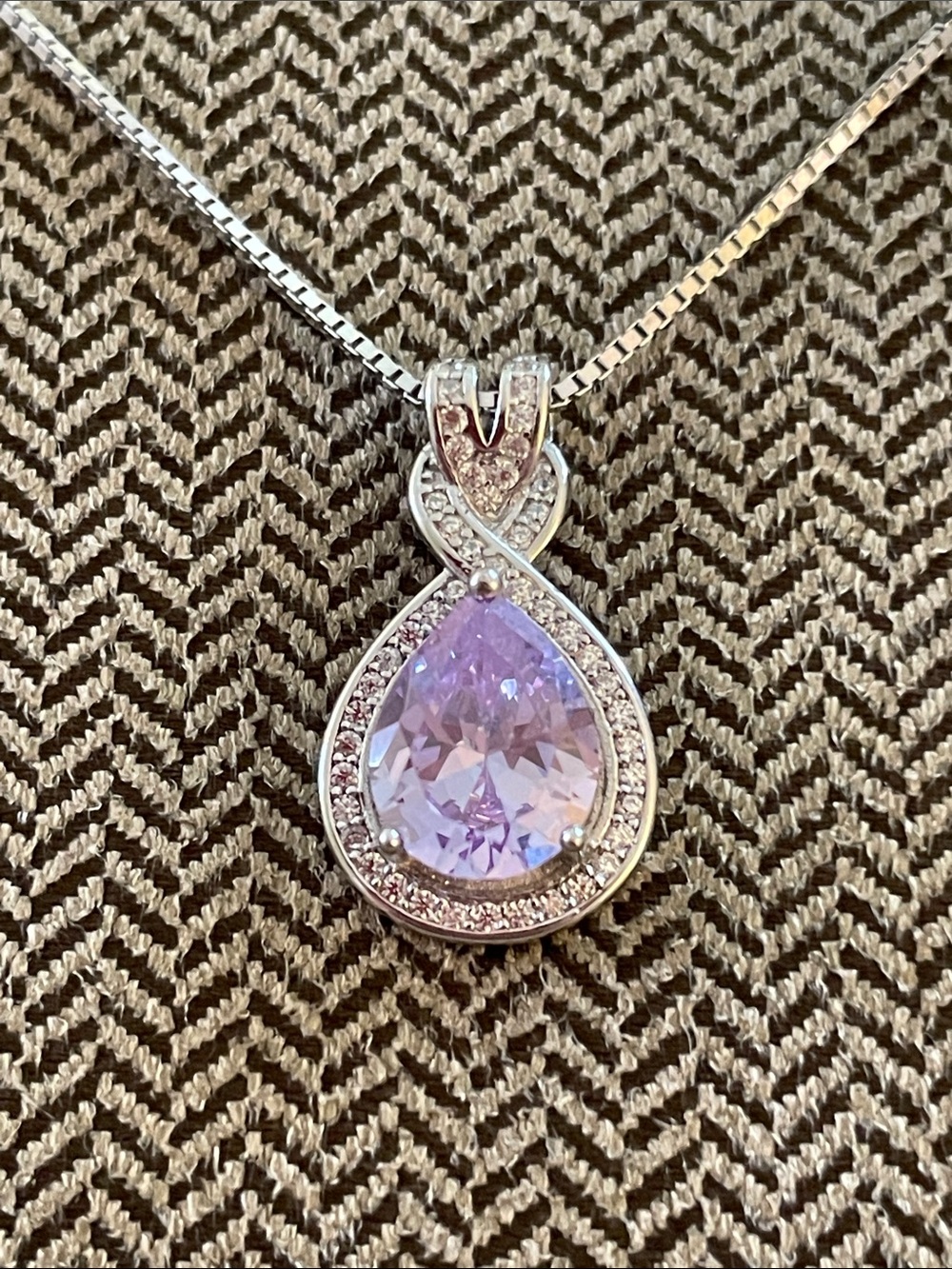 Sterling Silver Purple and White Gemstone Teardrop Necklace
